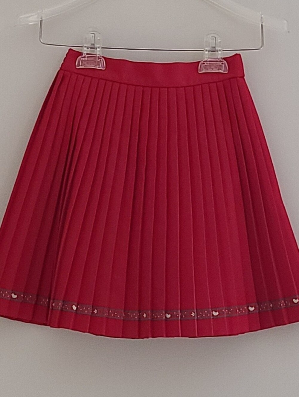 Jacadi Paris Girls 6Y Dark Red Pleated Skirt - Embroidered - Made in France